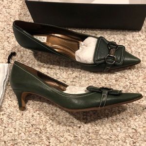 Furla Yo Lucille green leather pumps